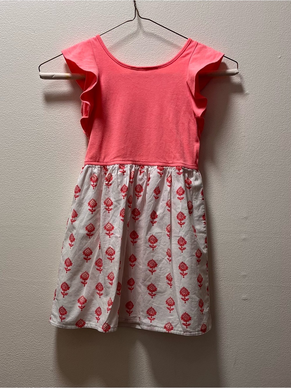 Gap Kids Boho Beachy Flutter Sleeve Knit Dress with Printed Lined Skirt, Sz S